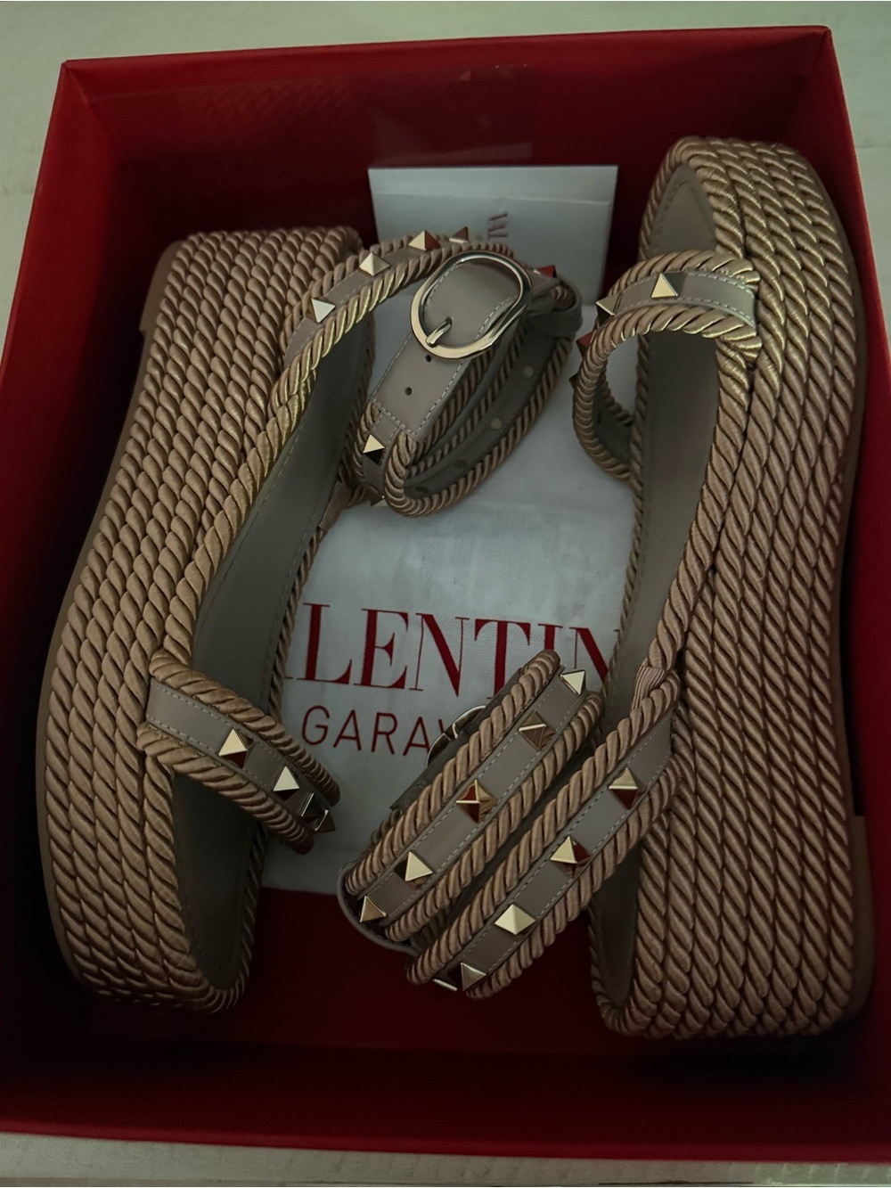 Valentino Rockstud ankle strap espadrille platform sandal